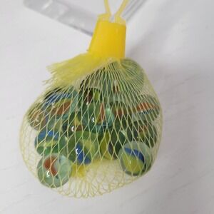 Vintage‎ Glass Marbles in Net Bag Colorful Swirls Collectible Toy Game